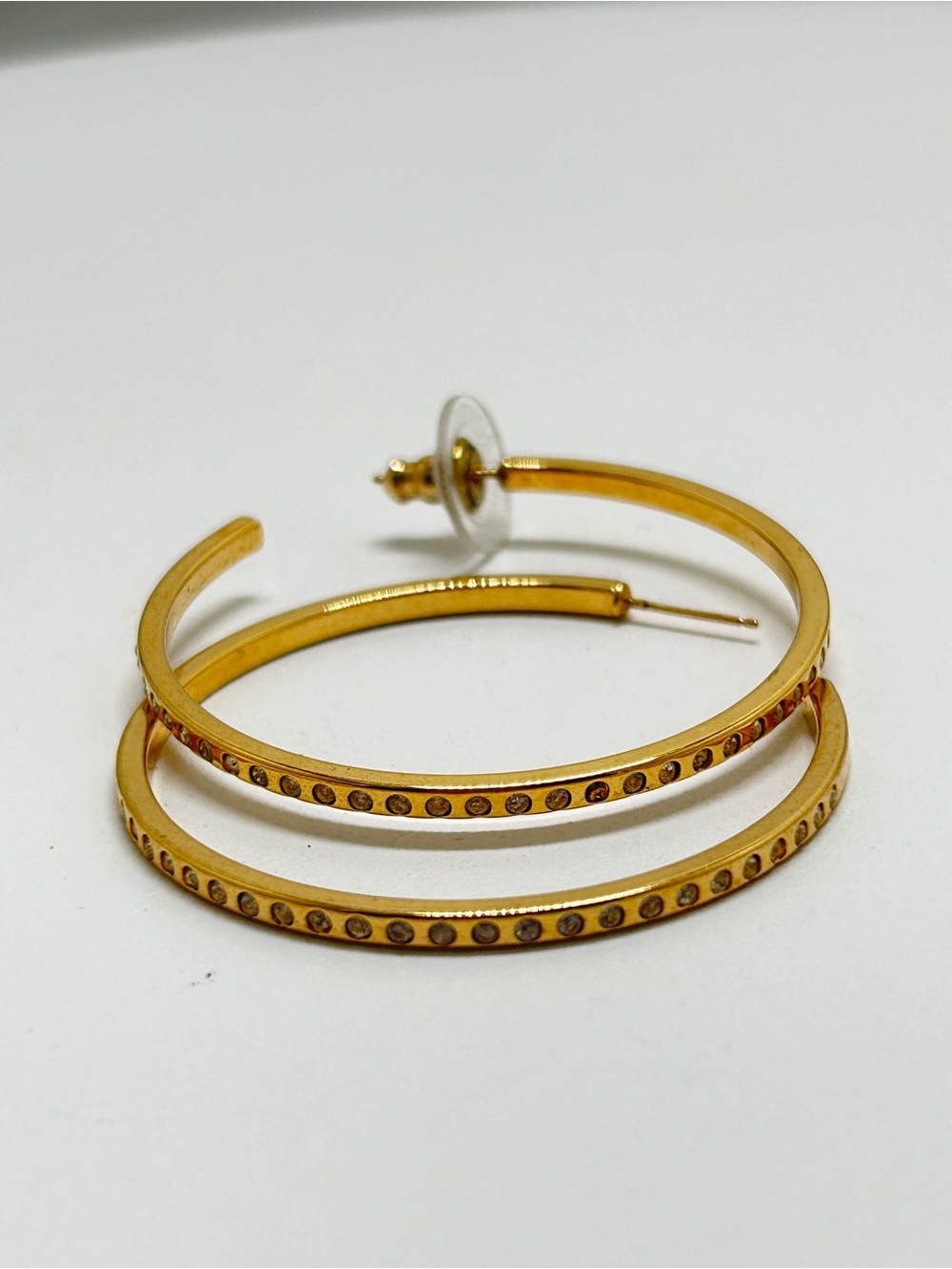 Swarovski, Signed Retired Gold And Crystal Large Hoop Earrings, Studs